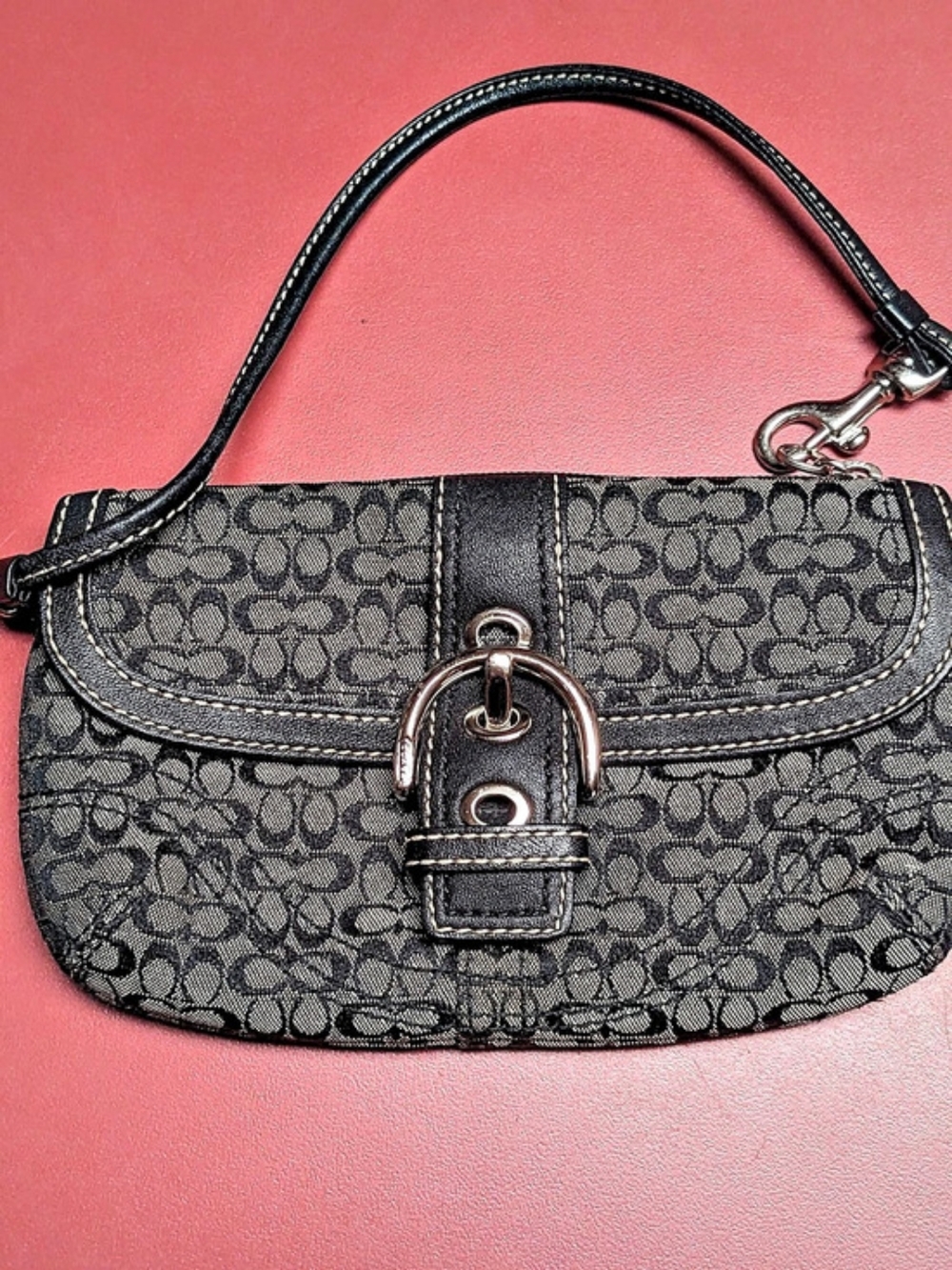 Coach Soho Signature Buckle Flap Shoulder Bag Black & Brown